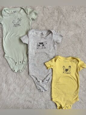 Carter's Gender Neutral Mint, Gray & Yellow Farm Animal Baby Bodysuit Set